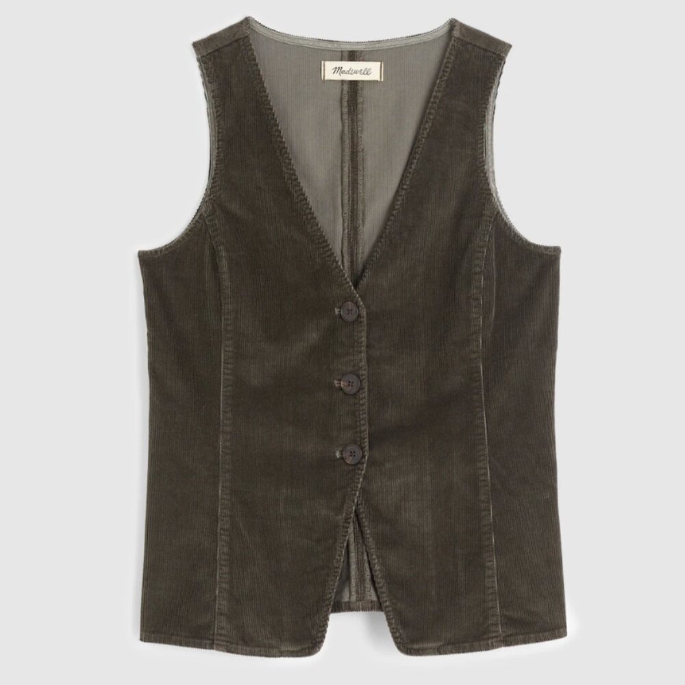 Madewell Cutaway Vest in Corduroy, NWT, SZ 4, Olive